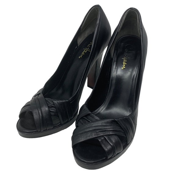 Cole Haan Black Leather Peep Toe High Heel Pumps Platform Size 10 - Picture 2 of 15